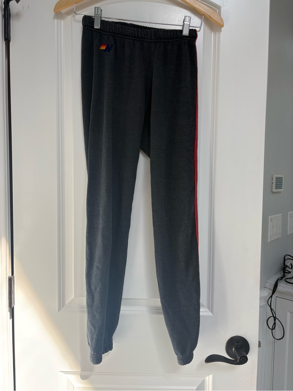 Aviator Nation Black Sweatpants with Red Side Stripe